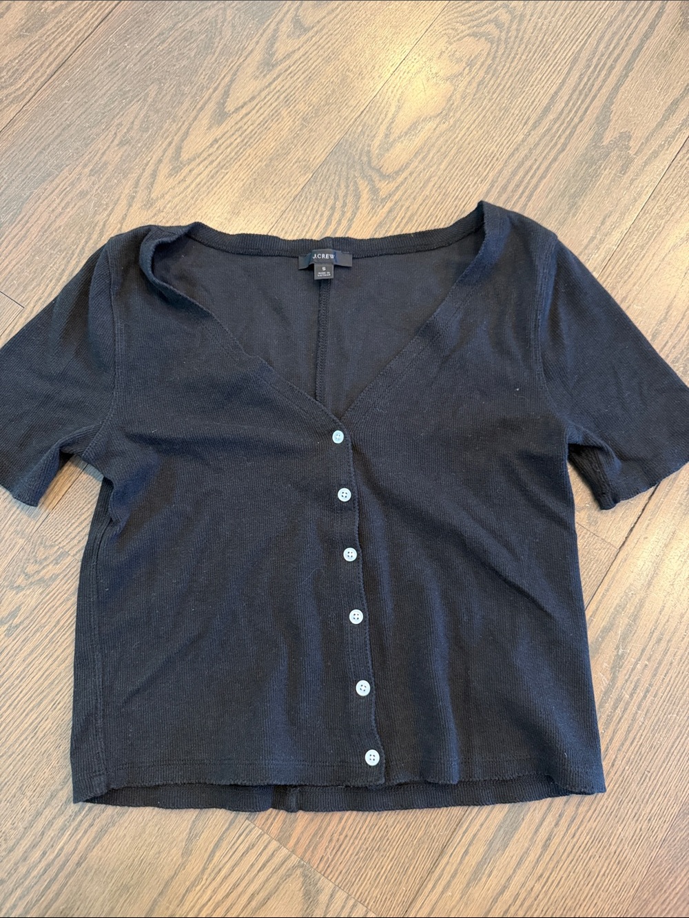 J. Crew Black V-Neck Short Sleeve Button Cardigan shirt
